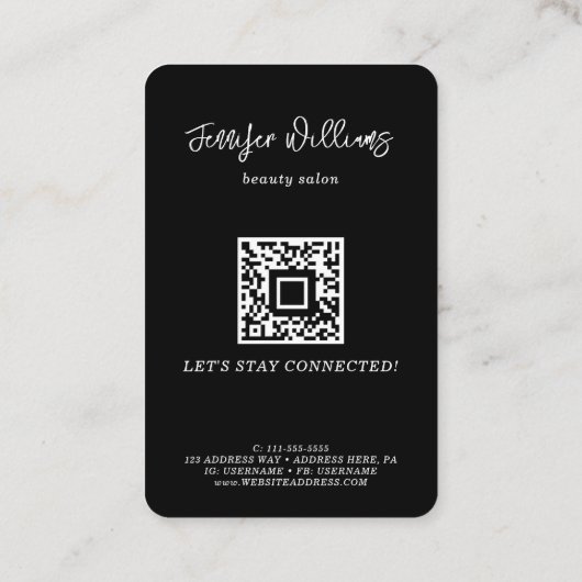 Social Media Custom QR Code & Foto Black Modern Visitenkarte (Rückseite)
