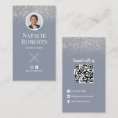 Social Media Dusty Blue QR Code Hinzufügen Sie Ihr Visitenkarte (Vorne/Hinten)