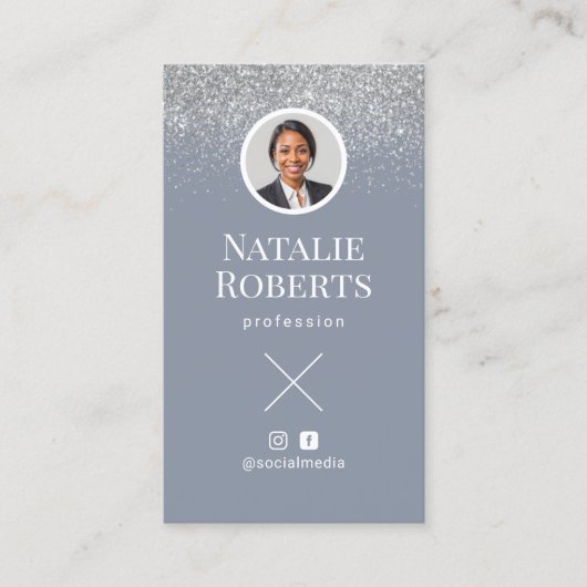 Social Media Dusty Blue QR Code Hinzufügen Sie Ihr Visitenkarte (Vorderseite)