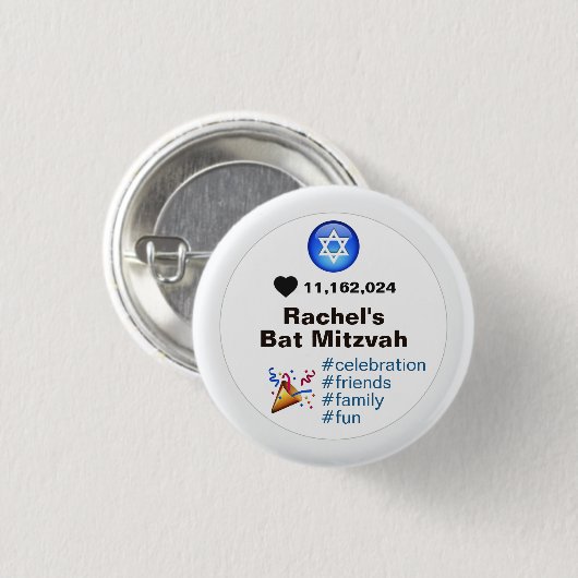 Social Media Emoji Bat Mitzvah oder Bar Mitzvah Button (Vorne & Hinten)
