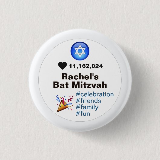 Social Media Emoji Bat Mitzvah oder Bar Mitzvah Button (Vorderseite)
