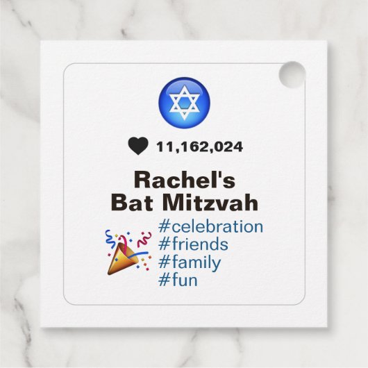 Social Media Emoji Bat Mitzvah oder Bar Mitzvah Geschenkanhänger (Rückseite)
