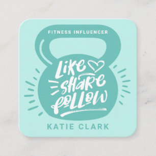 Social Media Fitness Influencer Kettlebell Blue Quadratische Visitenkarte