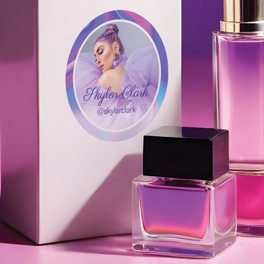 Social Media Foto Lila & Blue Hologram Runder Aufkleber