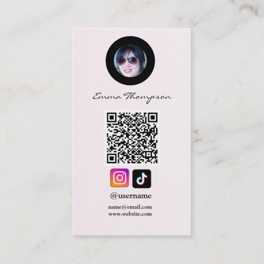 Social Media Influencer QR Code Photo Beige Visitenkarte (Rückseite)