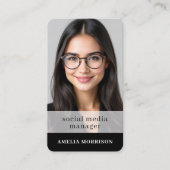 Social Media Manager Black White QR Code Photo  Visitenkarte (Vorderseite)