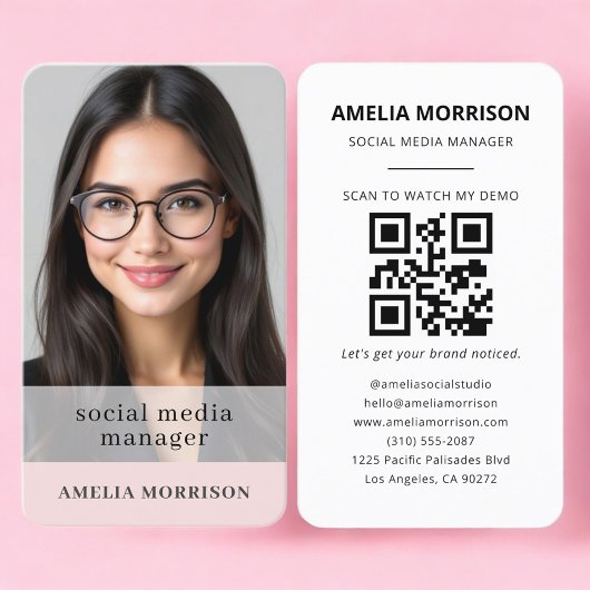 Social Media Manager Blush Pink QR-Code Foto  Visitenkarte