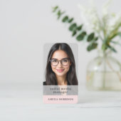 Social Media Manager Blush Pink QR-Code Foto  Visitenkarte (Stehend Vorderseite)