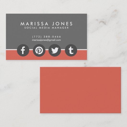 Social Media Manager Peach Gray Business Cards Visitenkarte (Vorne/Hinten)