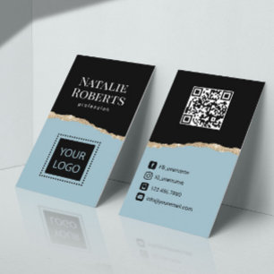 Social Media Mining Blue Black & Gold QR Code Visitenkarte