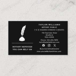 Social Media Mobile Notary Public Quill Feaaather Visitenkarte