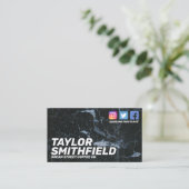 Social Media Moderne Black Marble Business Card Visitenkarte (Stehend Vorderseite)