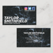 Social Media Moderne Black Marble Business Card Visitenkarte (Vorne/Hinten)