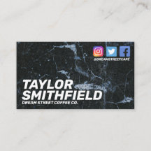 Social Media Moderne Black Marble Business Card