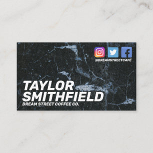 Social Media Moderne Black Marble Business Card Visitenkarte