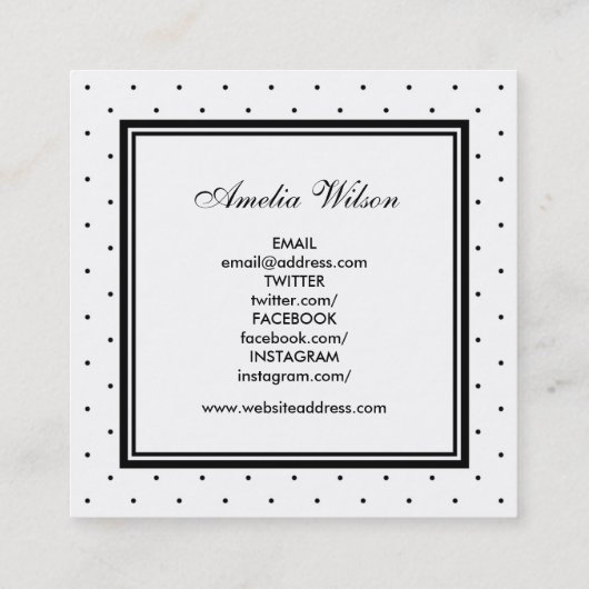 Social Media Polka Dock Pink Ribbon Monogram Quadratische Visitenkarte (Rückseite)