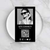 Social Media QR Code Add Photo Black Vertical Visitenkarte