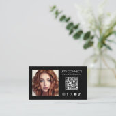 Social Media QR Code Add Photo Black Visitenkarte (Stehend Vorderseite)