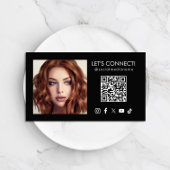 Social Media QR Code Add Photo Black Visitenkarte