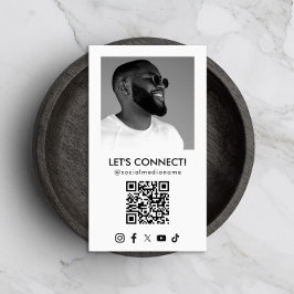 Social Media QR Code Add Photo White Vertical Visitenkarte