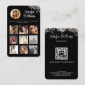 Social Media QR Code Foto Glitzer Black Modern Visitenkarte (Vorne/Hinten)