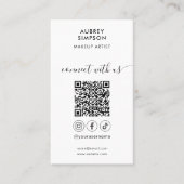 Social Media QR Code Girly Calligraphy White Visitenkarte (Vorderseite)