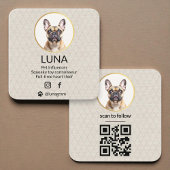 Social Media QR Code Gold Dog Pet Linen Photo Quadratische Visitenkarte