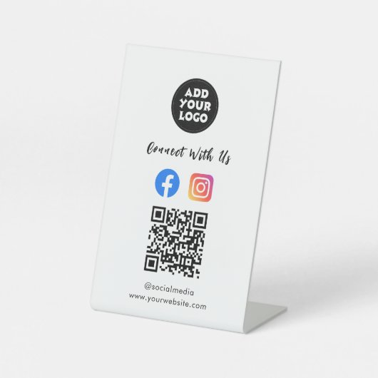 Social Media QR Code | Instagram Facebook Tabletop Sockelschild (Vorderseite)