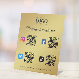 Social Media Qr-Code-Logo Facebook Instagramm Gold Sockelschild