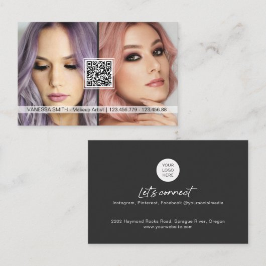 Social Media QR Code Moderne Make-Artist Foto Bu Visitenkarte (Vorne/Hinten)