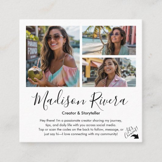 Social Media QR Code Photo Grid Content Creator Quadratische Visitenkarte (Vorderseite)