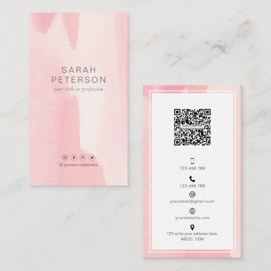 Social Media QR-Code Trendy stylish blush Personal Visitenkarte (Vorne/Hinten)