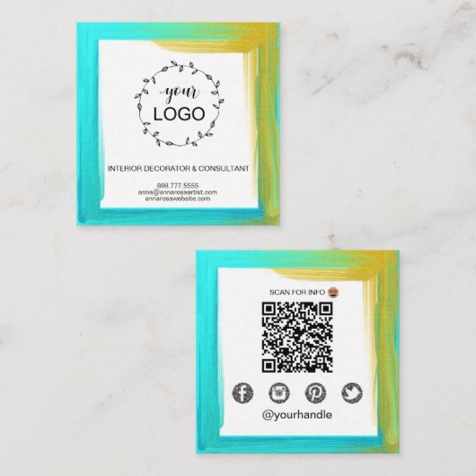 *~* Social Media QR LOGO Fett Farbe Quadratische Visitenkarte (Vorne/Hinten)