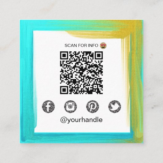 *~* Social Media QR LOGO Fett Farbe Quadratische Visitenkarte (Rückseite)