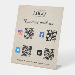 Social Media Qr-Logo-Twitter Facebook Beige Sockelschild