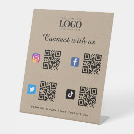 Social Media QR-Logo-Twitter Facebook Kraft Sockelschild
