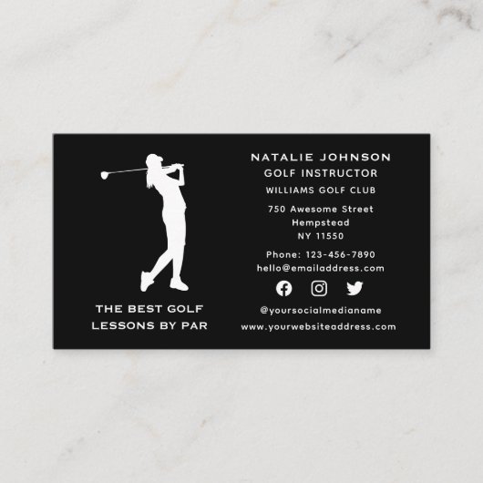 Social Media Sport Coach Weibliche Golflehrerin Visitenkarte (Vorderseite)