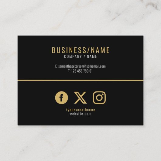 Social Media-Visitenkarte für Schwarz und Gold Visitenkarte (Vorderseite)