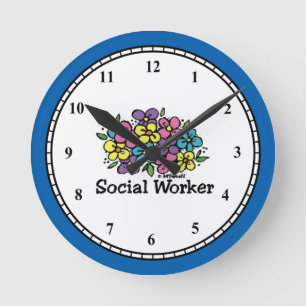 Social Worker Blooms Runde Wanduhr