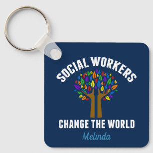 Social Workers Change the World Personalized Blue  Schlüsselanhänger