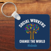 Social Workers Change the World Personalized Blue Schlüsselanhänger (Vorderseite)