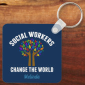 Social Workers Change the World Personalized Blue Schlüsselanhänger (Rückseite)