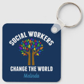Social Workers Change the World Personalized Blue Schlüsselanhänger (Rückseite)