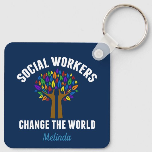 Social Workers Change the World Personalized Blue Schlüsselanhänger (Rückseite)