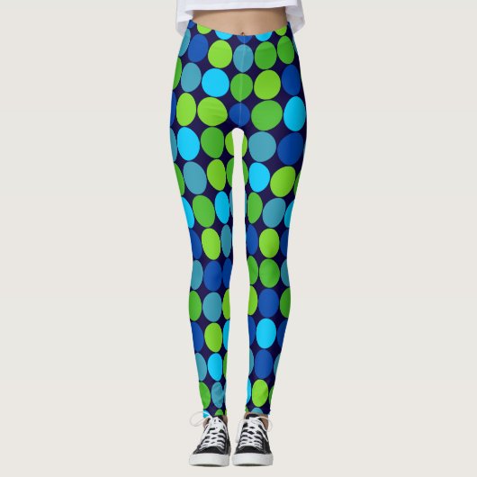Socialite Blue Green Polka Dot Pattern Leggings (Vorderseite)