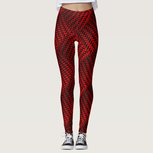 Socialite Wild Red Zig Zag Pattern Leggings (Vorderseite)