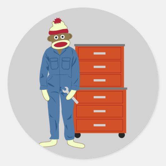 Sock-Affen-Mechanik Runder Aufkleber (Vorderseite)