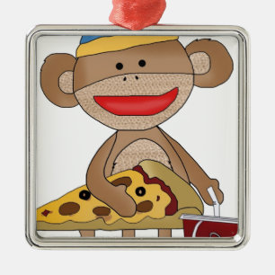 Sock-Affen-Pizza und ein Soda Ornament Aus Metall