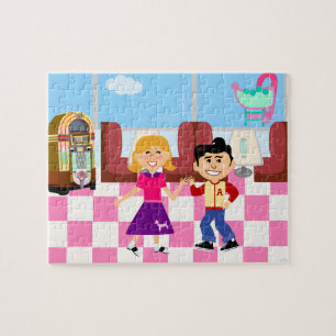Sock Hop Diner Retro Spaß Vintager Cartoon Art Puzzle