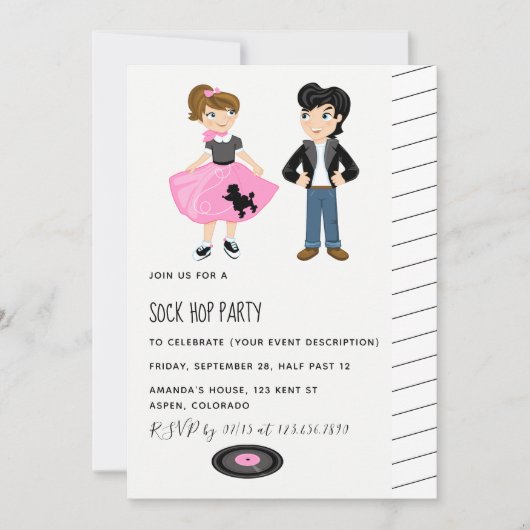 Sock Hop Kids Rock and Roll Retro Party Einladung (Vorderseite)